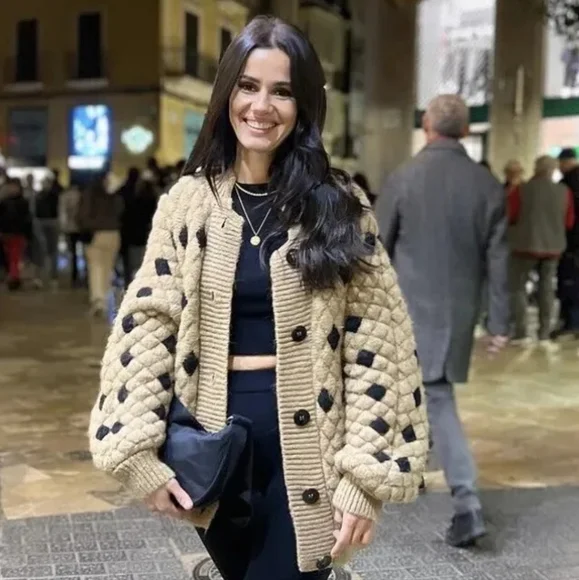 ❌️SOLD❌️STRUCTURED KNIT CARDIGAN TAUPE BROWN SIZE S - Picture 9 of 16